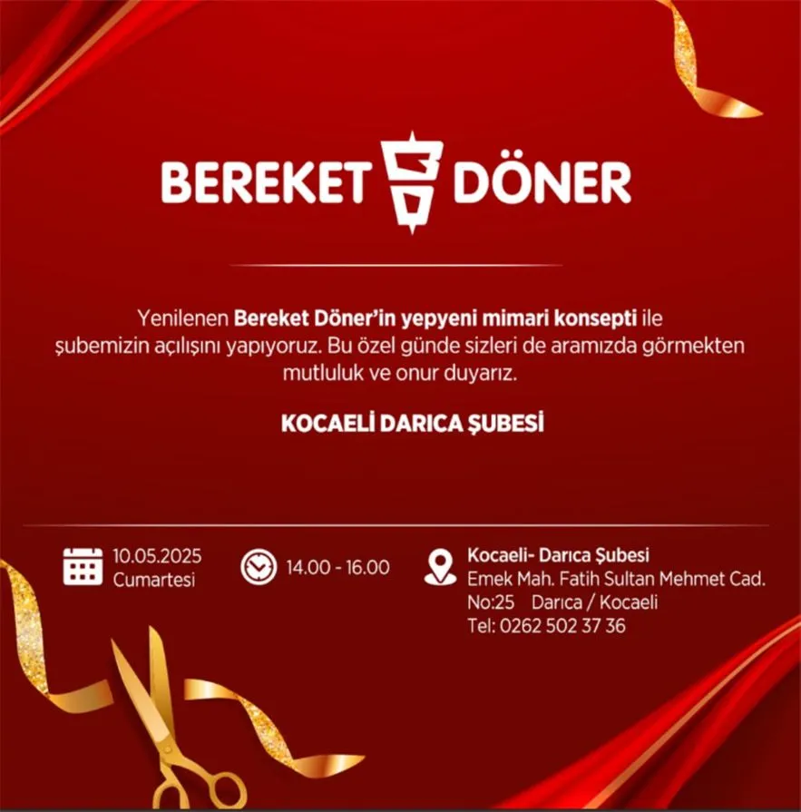 Bereket Döner Darıca Şubesi açılıyor